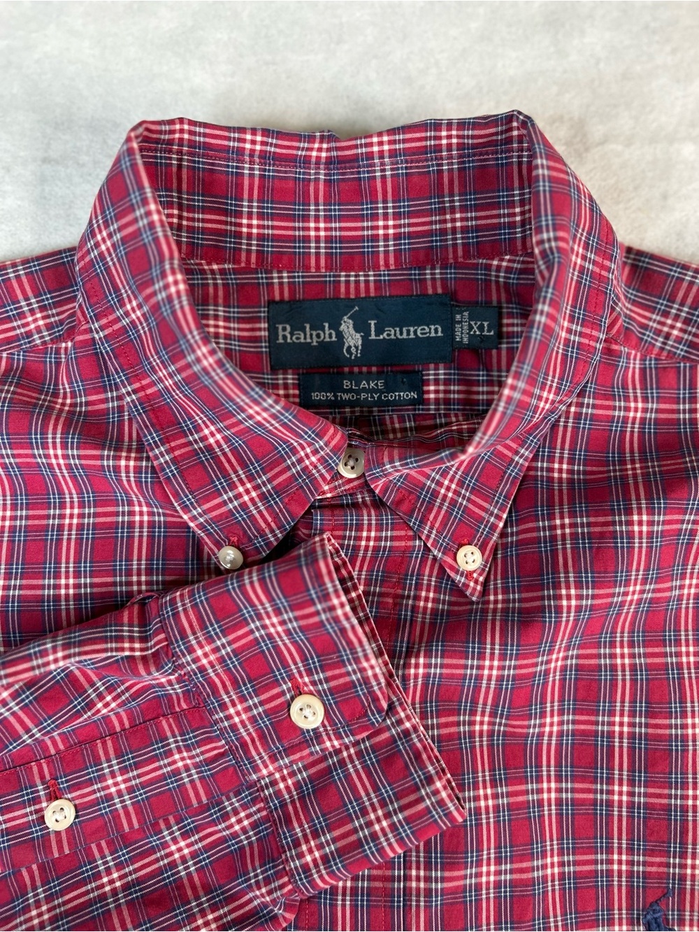 Polo Ralph Lauren Shirt Men’s XL Red BLAKE 2-ply Plaid Long Sleeve Button Front
